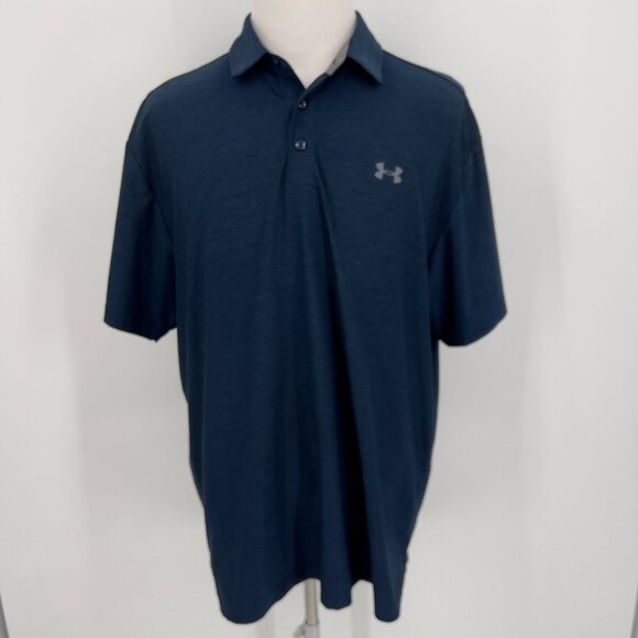 Under Armour Mens XL Navy Blue HeatGear Polo Shirt Loose Fit Lightweight - Picture 2 of 5